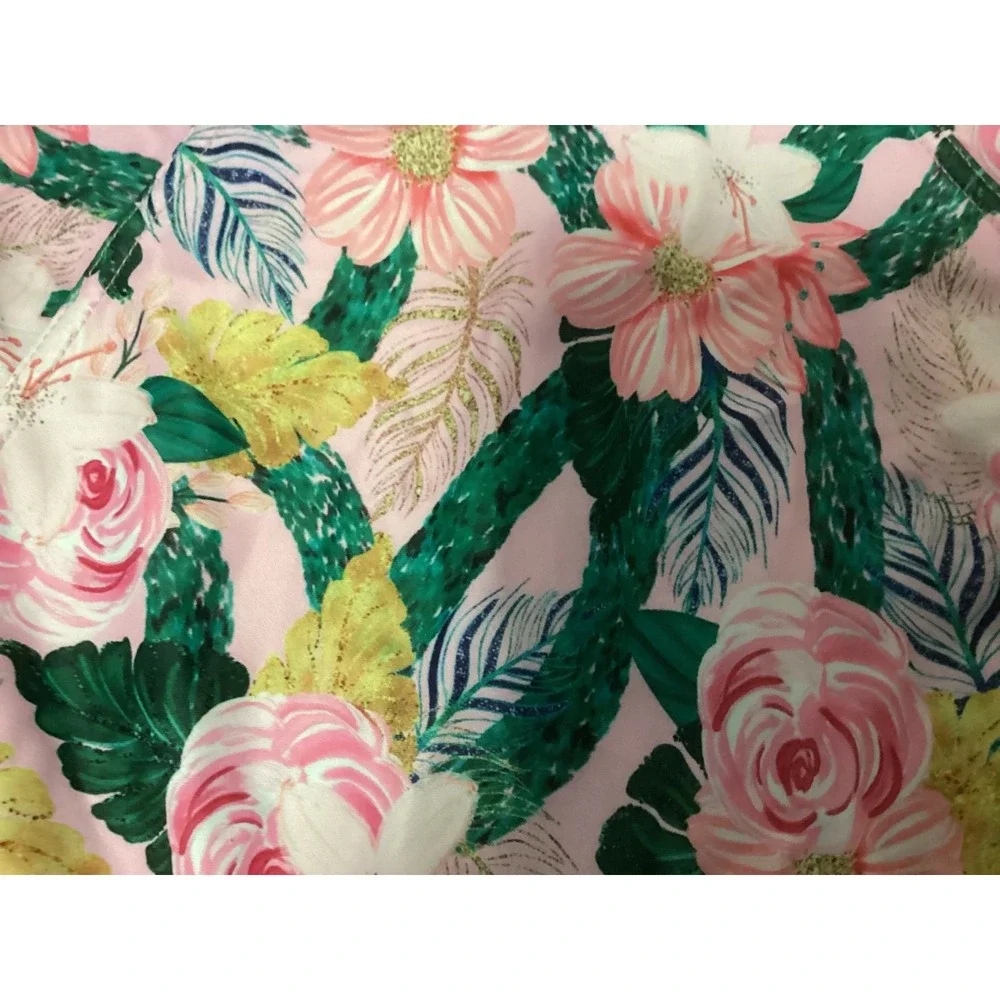 Tame the Sun Swimsuit Kids 7 Pink‎ Floral Long Sleeve Ruffles Tropical